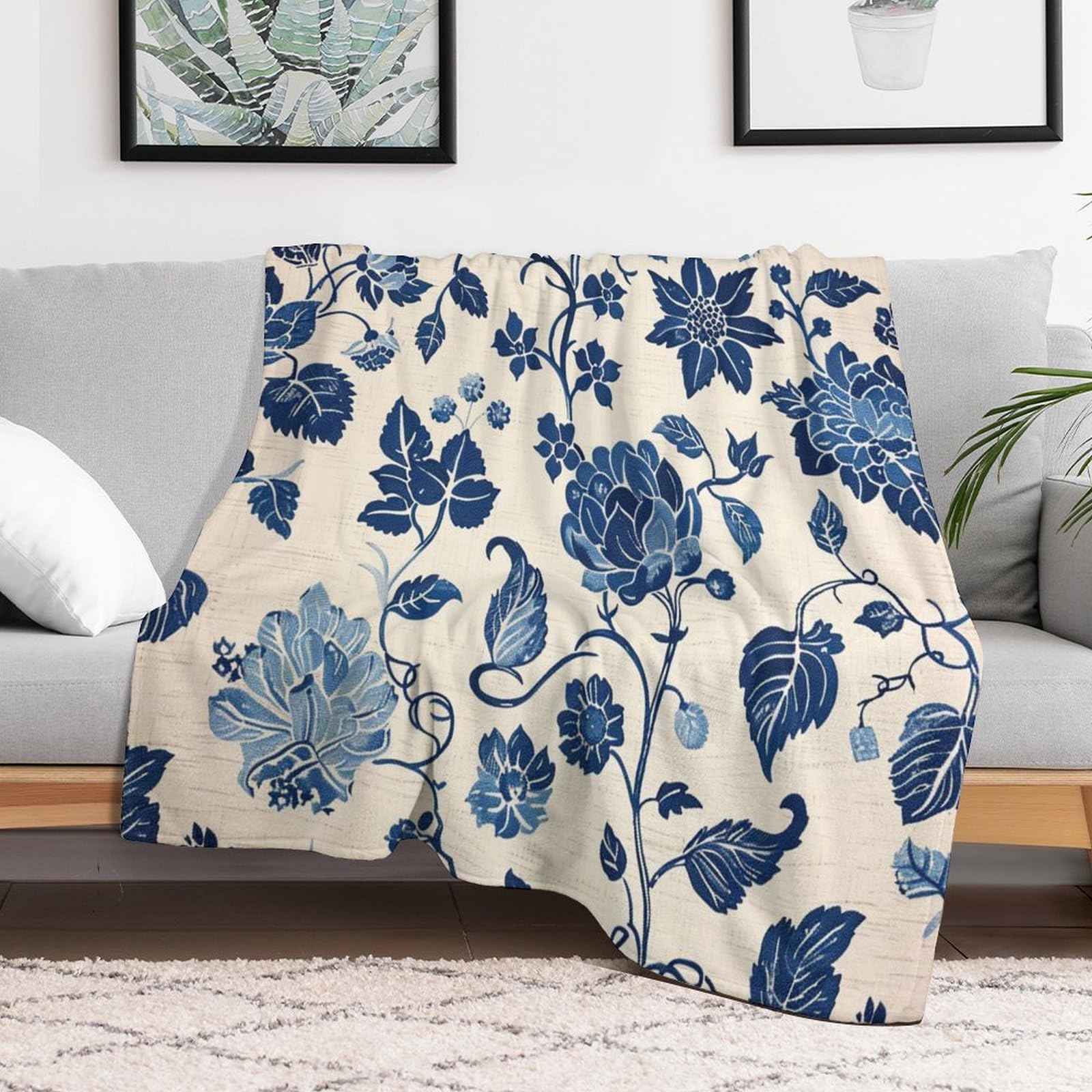 Amazon.com: Blanket Navy Blue China Pattern Antique Floral Throw